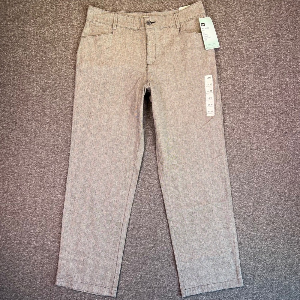 Lee Pants Women 14M Plaid Check Relaxed Straight Chic Business Casual Chinos NEW